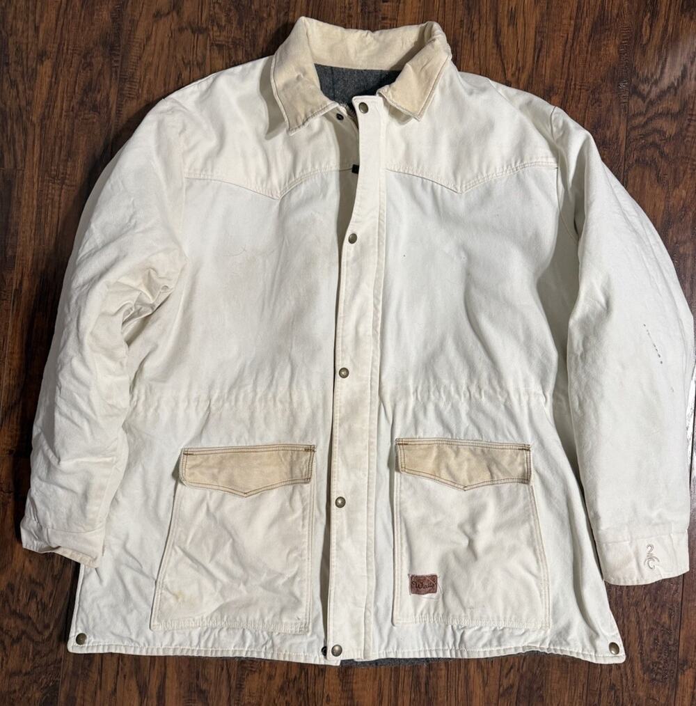 Vtg Walls Western Wear White Duck Chore Jacket Blanket Lined Size 3X 2C Ranch
